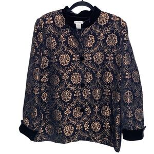 Laura Ashley Jacket Womens Large Tapestry Brocade Floral Velvet Trim Artsy